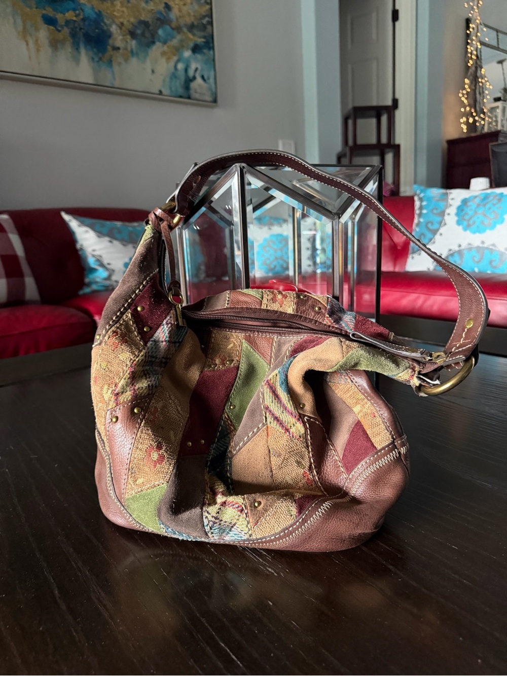 Vintage Fossil Patchwork Leather Hobo Bag - Style #75082 - Boho Chic